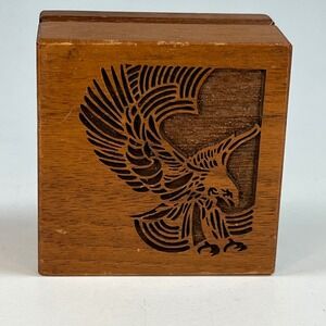 Lasercraft Paperweight Brown Eagle Laser Engraved Wood 2 in x 2 in EUC